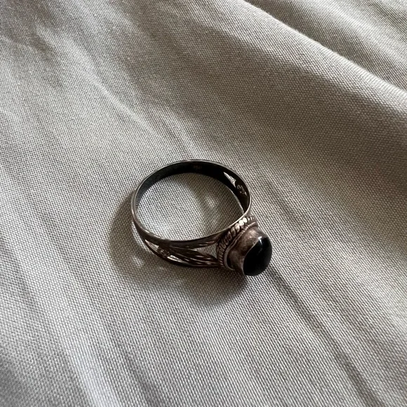 Vintage Silver Onyx Ring Size 6